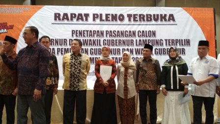 Arinal – Chusnunia Resmi ditetapkan Gubernur dan Wakil Gubernur Lampung 2019 – 2024